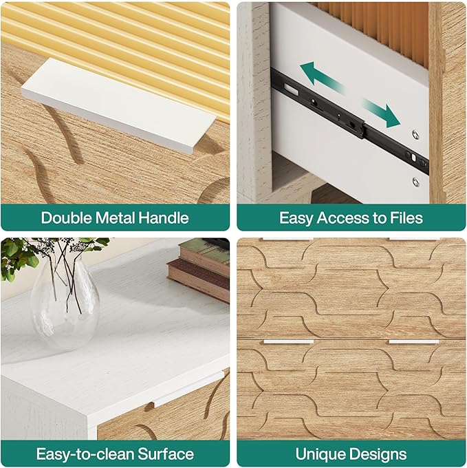 LITTLE TREE 2-Drawer File Cabinet, Lateral Filing Cabinet for A4/Letter/Legal Size, Office Storage Cabinet, Printer Stand with Storage Drawer for Home Office, Wood & White