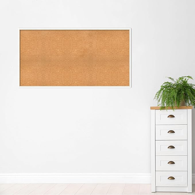Amanti Art Natural Cork Board for Wall, 31x59 Vision Board with White Frame, Oversize Corkboard Office Decor for Home Organization, Modern Corkboard Pinboard to Display Items for Home Organization in