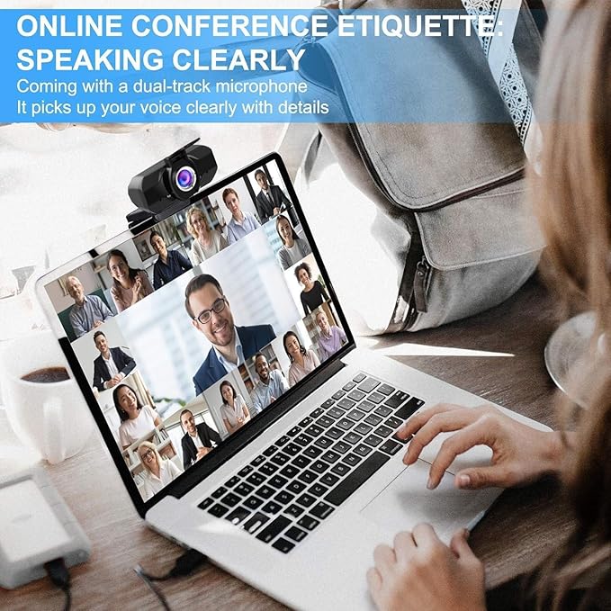 Full HD 1080p Webcam with Privacy Shutter and Tripod, Video and Wide Angle Camera, Built-in Mic, Widescreen USB Computer Camera for Laptop Desktop