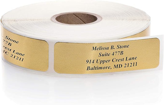 Gold Foil Personalized Return Address Labels Without Dispenser - Roll of 250 Custom Stickers