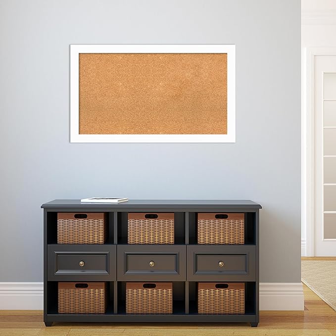 Amanti Art Natural Cork Board for Wall, 23x39 Vision Board with White Frame, Large Corkboard Office Decor for Home Organization, Casual Corkboard Pinboard to Display Items for Home Organization in