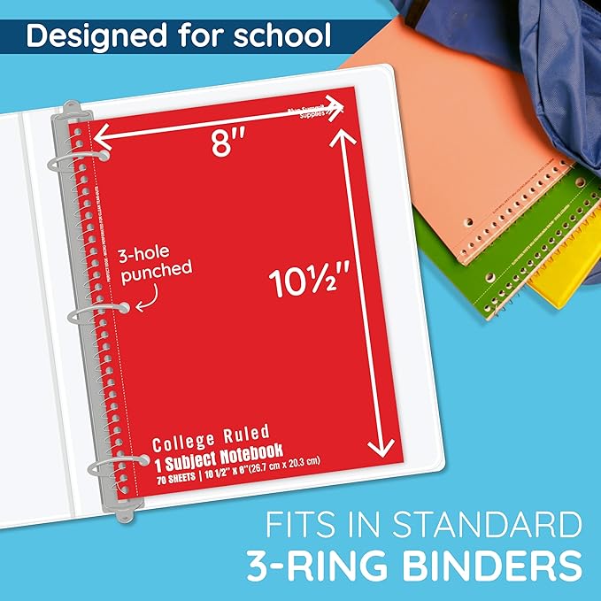 Blue Summit Spiral Notebooks Bulk, One Subject Spiral Notebook College Ruled, Perforated Notebook, 8 x 10.5 for Work and School, Paper, College Ruled, Bulk 24 Pack