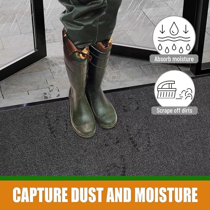 Front Door Mat, 3' x 6' Commercial Floor Mat, Heavy Duty Welcome Mat, Rubber Backing Non Slip Doormat for Entryway (Black, 3x6FT)