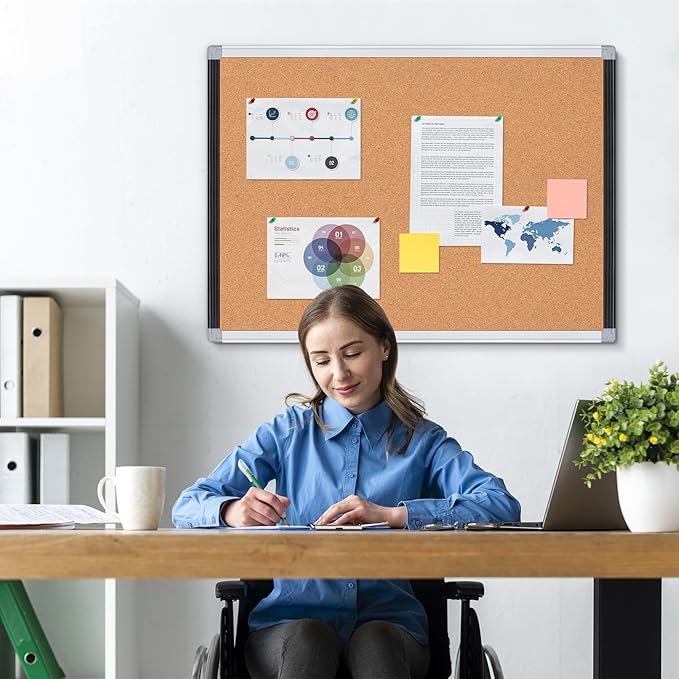 Board2by 2 Pack Cork Bulletin Board 24" x 18", Black/Sliver Aluminium Framed Corkboard, Office Board for Wall Decor, Large Wall Mounted Notice Pin Board with 36 Push Pins for School, Home & Office