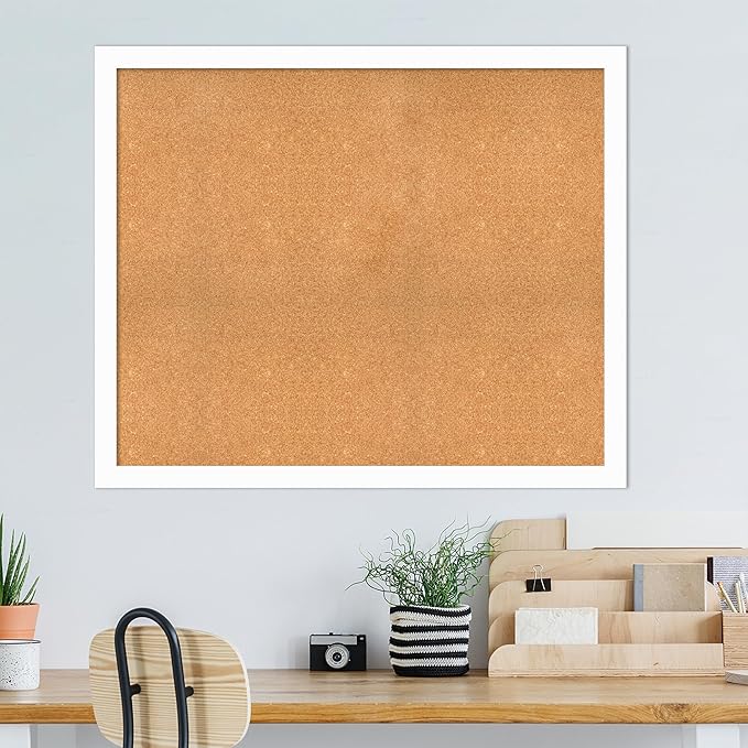 Amanti Art Natural Cork Board for Wall, 39x47 Vision Board with White Frame, Oversize Corkboard Office Decor for Home Organization, Casual Corkboard Pinboard to Display Items for Home Organization in