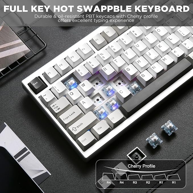 YUNZII AL80 Wireless Mechanical Keyboard,Full Aluminum CNC, Smart LCD Display,Hot Swappable Gasket Mount 75% Layout with Knob,BT/2.4G/USB-C,QMK/VIA Support for Win/Mac (Silver, Gateron Zero Switch)