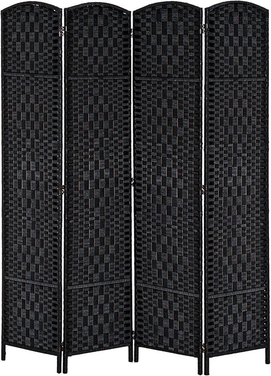HOMCOM Room Divider 4 Panels Folding Privacy Screen 6FT Tall Portable Wicker Weave Partition Wall Divider for Bedroom Home Office, Black