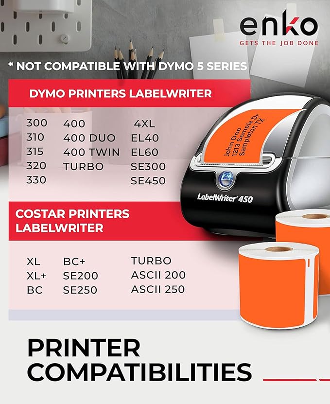 enKo [6 Rolls, 1800 Direct Thermal Labels] Orange Colored Compatible for Dymo 30256 Label (2-5/16 x 4") Use with Dymo, Rollo Thermal Printer as Shipping & Mailing Labels
