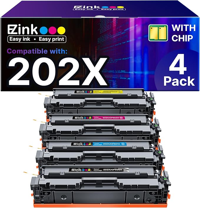 E-Z Ink Compatible 202X High Yield Replacement for HP 202X Toner Cartridges 202A CF500X CF500A with Chip to Use with HP Color Pro MFP M281fdw M281cdw M281fdn M254dw M254 M281 (4-Pack) ﻿