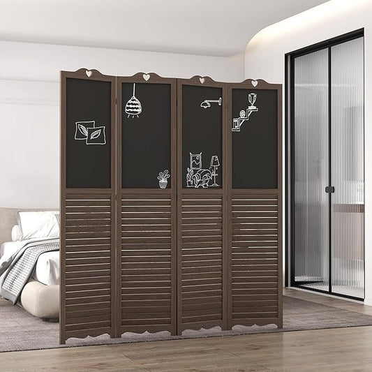 NicBex Room Divider 4 Panel Room Dividers with Black Boards Partition Room Dividers and Folding Privacy Screens 5.5 FT Wall Divider for Home, Office, Room Separation,63.75"W x 0.75"D x 67.75"H,Brown