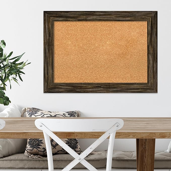 Amanti Art Natural Cork Board for Wall, 21x29 Vision Board with Brown Wood Frame, Medium Corkboard Office Decor for Home Organization, Country Rustic Corkboard Pinboard to Display Items for Home