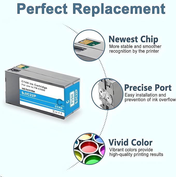 SJIC22P Pigment Ink Cartridge Kit Remanufactured Replacement for Colorworks TM-C3500 TM-C3510 TM-C3520 (C33S020577, C33S020581, C33S020582, C33S020583)