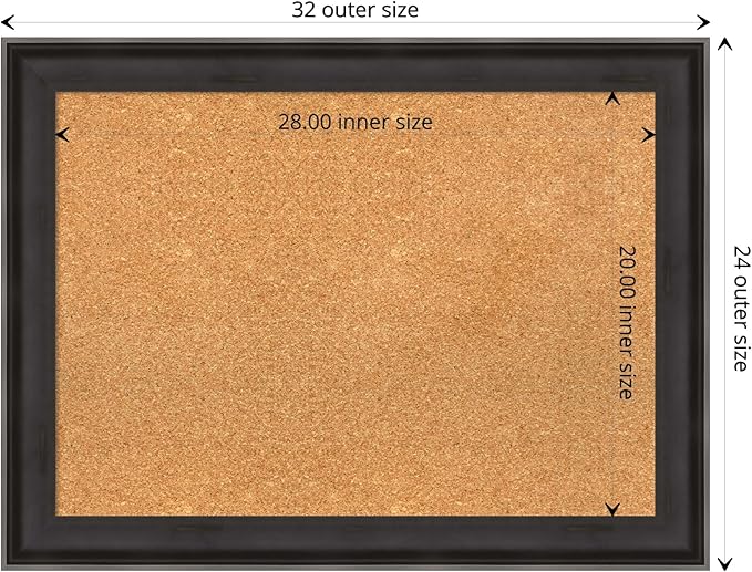 Amanti Art Natural Cork Board for Wall, 24x32 Vision Board with Black Wood Frame, Medium Corkboard Office Decor for Home Organization, Casual Corkboard Pinboard to display items for home organization