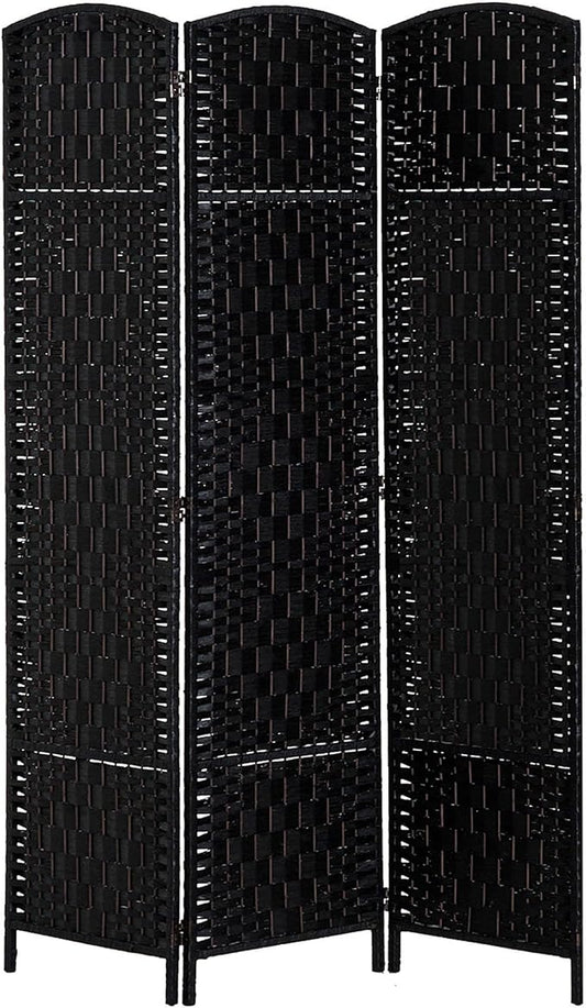 HOMCOM Room Divider, 3 Panel Folding Privacy Screen, 6FT Tall Portable Wicker Weave Partition Wall Divider for Bedroom, Home Office, Black