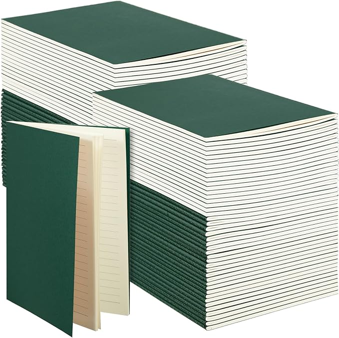 100 Pcs Kraft Notebook Journals 5.5 Inch x 8.3 Inch A5 Softcover Notebooks Bulk for Writing Sketch Office Notepad with 60 Pages 30 Sheets (Green,Lined)