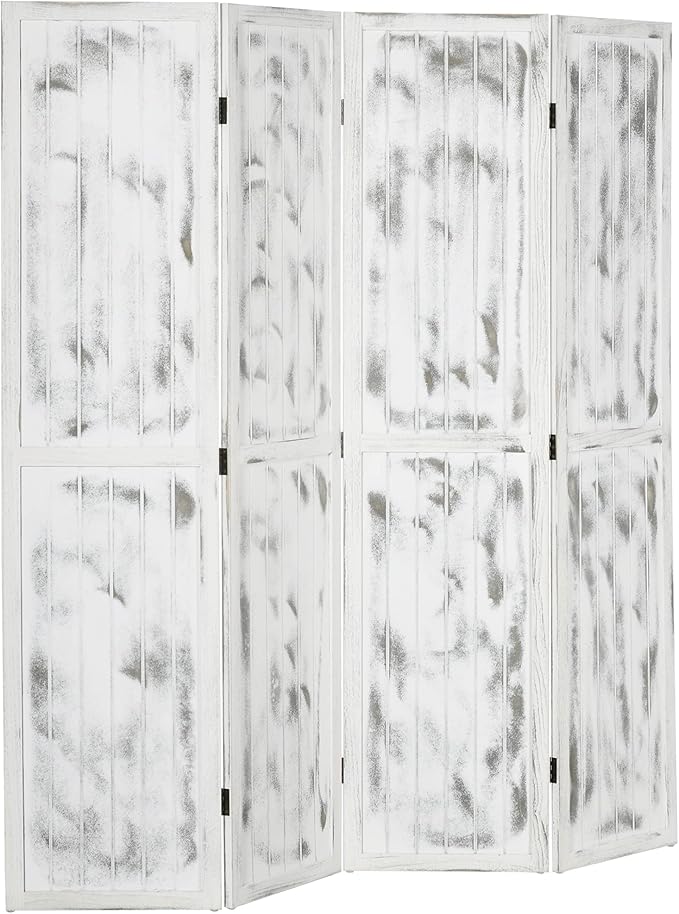 NicBex Room Divider 4 Panel Room Dividers with Whitewashed Surface Partition Room Dividers and Folding Privacy Screens 5.5 FT Wall Divider for Office, Room Separation,63.25"W x 0.75"D x 67"H, White