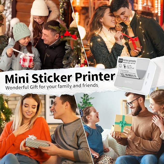 iDPRT Sticker Printer - Mini Portable Printer Bluetooth Thermal Label Printer with 1 Roll Sticker Paper, Inkless Sticker Maker Machine Pocket Instant Print for Study Notes, Pictures, DIY, Label