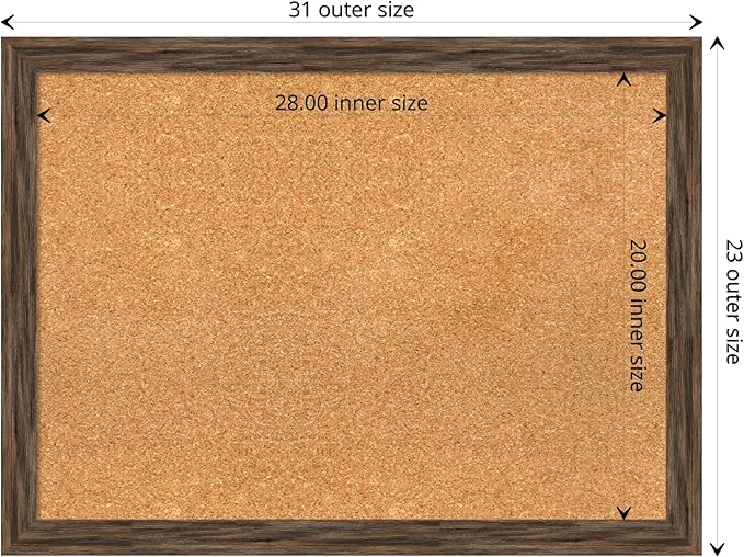 Amanti Art Natural Cork Board for Wall, 23x31 Vision Board with Brown Wood Frame, Medium Corkboard Office Decor for Home Organization, Rustic Farmhouse Corkboard Pinboard to display items for home