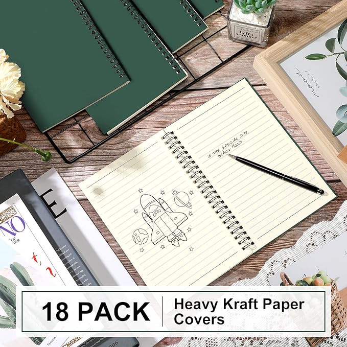 Yahenda Spiral Notebook Bulk A5 Journal Lined 8.3'' x 5.5'' Writing Composition Paper Small Notepad Subject Notebook for Students Office Business Back to School Supplies(Deep Green,18 Pcs)