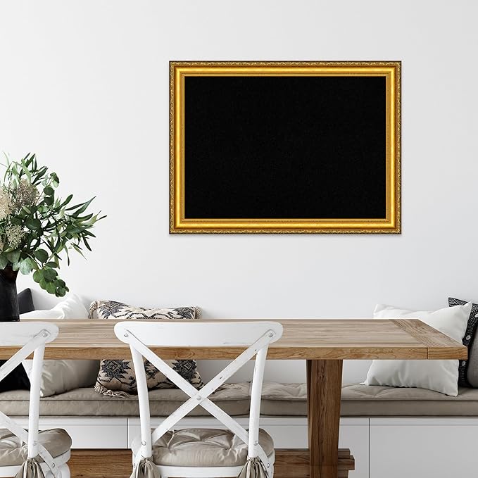 Amanti Art Black Cork Board for Wall, 24x32 Vision Board with Gold Wood Frame, Medium Corkboard Office Decor for Home Organization, Traditional Corkboard Pinboard to display items for home