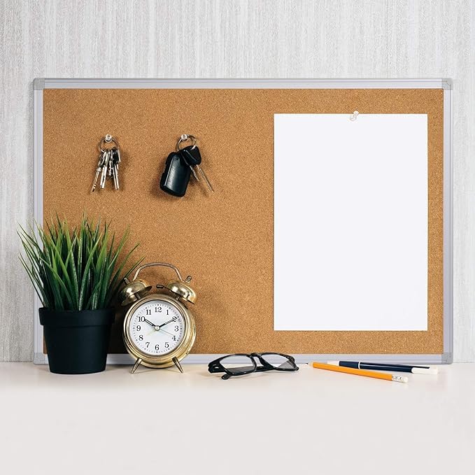 Board2by 2-Pack Cork Board Bulletin Board 20 x 30 Inches, Silver Aluminium Framed Corkboard, Office Board for Wall Cork, Large Wall Mounted Notice Pin Board with 32 Pins