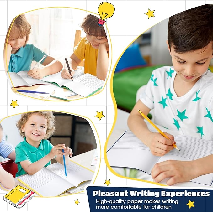 Henoyso 12 Pcs Primary Composition Notebook K-2 9 3/4 x 7 1/2 Inch Primary Journal, Back to School Supplies, Bulk Blank Writing Book for Kid to Write Draw Journal 60 Page Notebooks (Fresh Color)