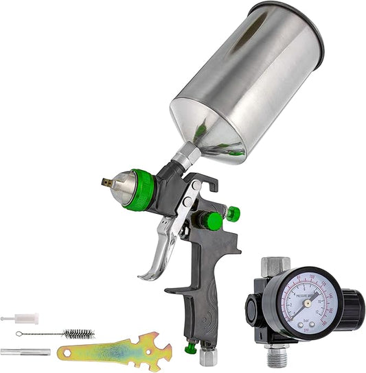 TCP Global Professional HVLP Spray Gun 2.5mm - Gravity Feed Auto Paint Gun Kit for Basecoat, Clearcoat, Primer - Spray Guns Paint Sprayer with Air Compressor Regulator (G6600-13)