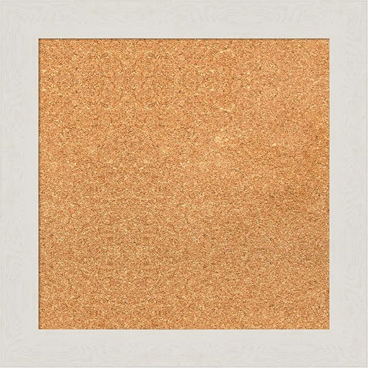 Amanti Art Natural Cork Board for Wall, 19x19 Vision Board with White Frame, Small Corkboard Office Decor for Home Organization, Country Rustic Corkboard Pinboard to Display Items for Home
