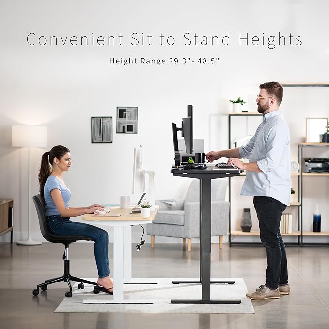 VIVO Electric 60 x 24 in Standing Desk, Memory Height Adjustment, 1B Series, One-Piece Light Wood Top, Black Frame, DESK-KIT-1B6C