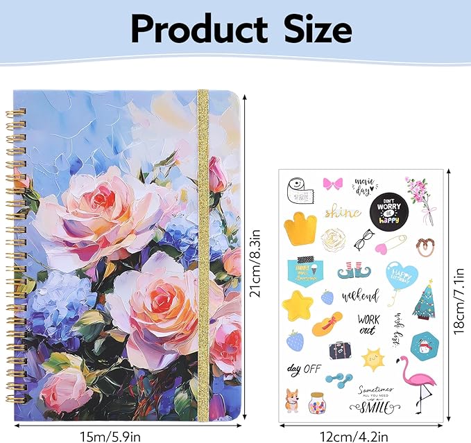 Lined Spiral Notebook, 140 Pages College Ruled Journal for Women A5 Journaling Notebooks for Work & Note Taking Perfect for Men Women Office Home School, 5.9" x 8.3"-Pink Flower