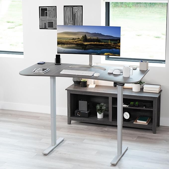 VIVO Electric 63 x 32 in Standing Desk, Memory Height Adjustment, 1B Series, Dark Gray Top Gray Frame, DESK-KIT-1G1G
