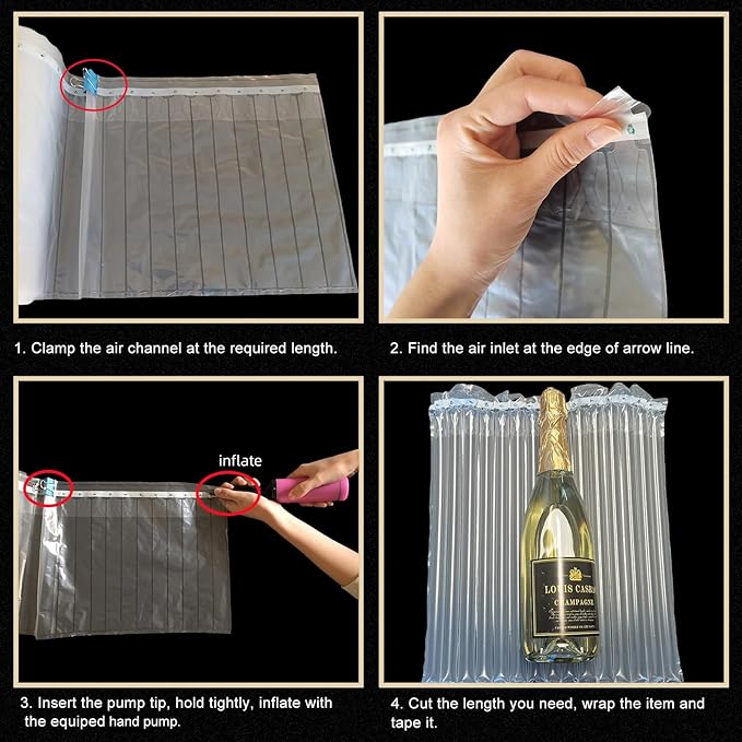 Large Bubble Cushioning Wrap for Packing 15.75inch*164feet Inflatable Air Pillows for Shipping & Moving Fragile Items Heavy Duty Wine Packaging Glass Bottle Packing Material with Pump, 55um
