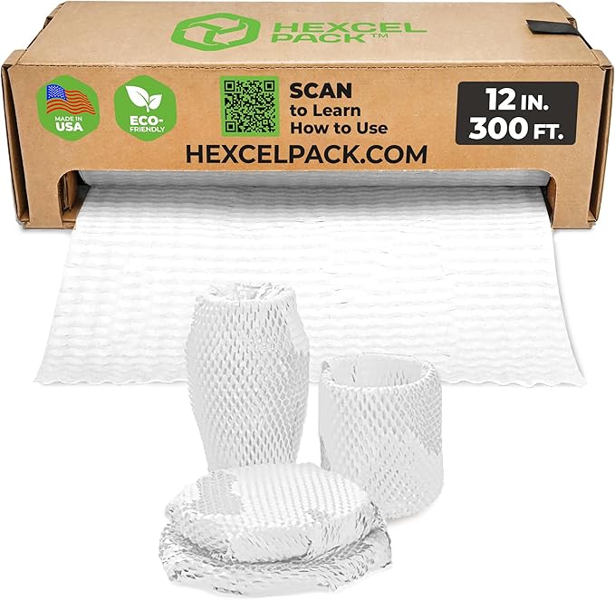 HexcelWrap Mini - Honeycomb Packing Paper, Eco-Friendly, Sustainable Paper Bubble Wrap for Shipping & Moving, Cushioned Packing Material in Dispenser - White, Pallet of 112, 12" x 300'