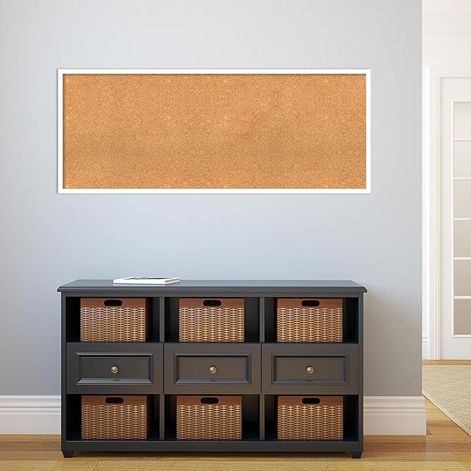 Amanti Art Natural Cork Board for Wall, 21x53 Vision Board with White Frame, Oversize Corkboard Office Decor for Home Organization, Modern Corkboard Pinboard to Display Items for Home Organization in