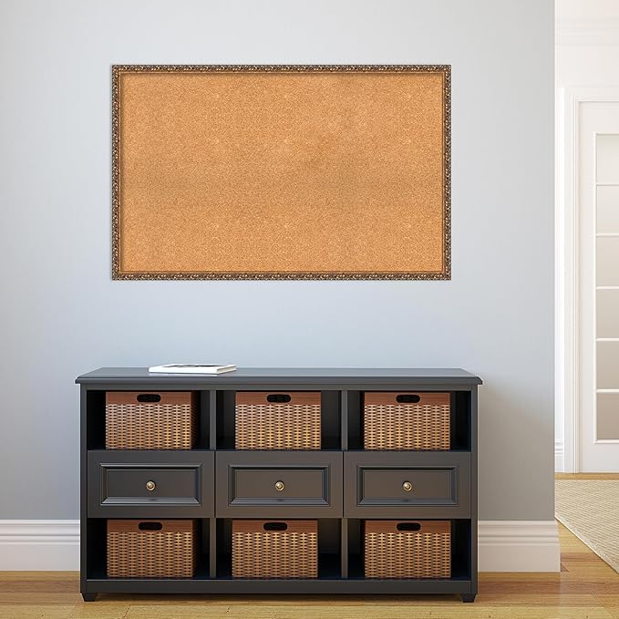 Amanti Art Natural Cork Board for Wall, 28x44 Vision Board with Bronze Frame, Oversize Corkboard Office Decor for Home Organization, Traditional Corkboard Pinboard to Display Items for Home