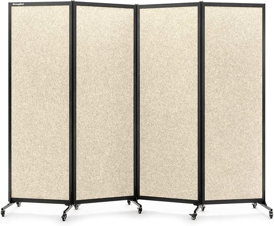 Upgrade Version Room Partition and Divider, Freestanding Rolling Dividers with Wheels,Office Privacy Screen Divider Wall,Classroom Felt Dividers,8'2"L* 6'7"H,4 Panel，Beige