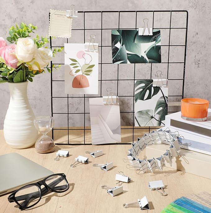 Jetec 200 Pcs 1.25in/32mm White Metal Binder Clips Bulk Medium Reusable Fold Back Binder Clips Paper Clamps Spring Steel Sturdy for Home School Office Supplies