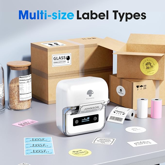 Phomemo M250 Label Maker Machine with Tape, 3 Inch Thermal Label Maker, 2025 Upgrade Portable Barcode Printer for Business, Home, Logo Label, Sticker Printer for Phones & PC, with 1 Roll Label