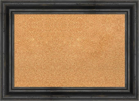 Amanti Art Natural Cork Board for Wall, 21x29 Vision Board with Black Wood Frame, Medium Corkboard Office Decor for Home Organization, Country Rustic Corkboard Pinboard to Display Items for Home