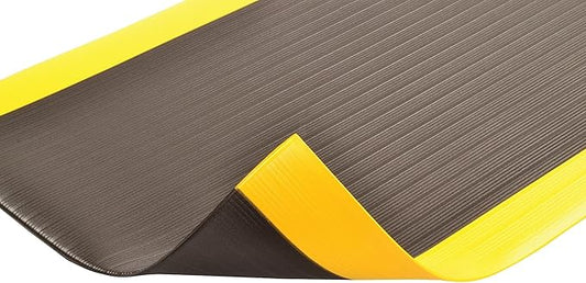 Notrax 410 Airug® 4' x 60' x 3/8" Anti Fatigue Mat, Enhanced Slip Resistance with Beveled Edges and Ribbed Surface, Ideal for Industrial and Commercial Workplaces, Black/Yellow, 410R0348BY
