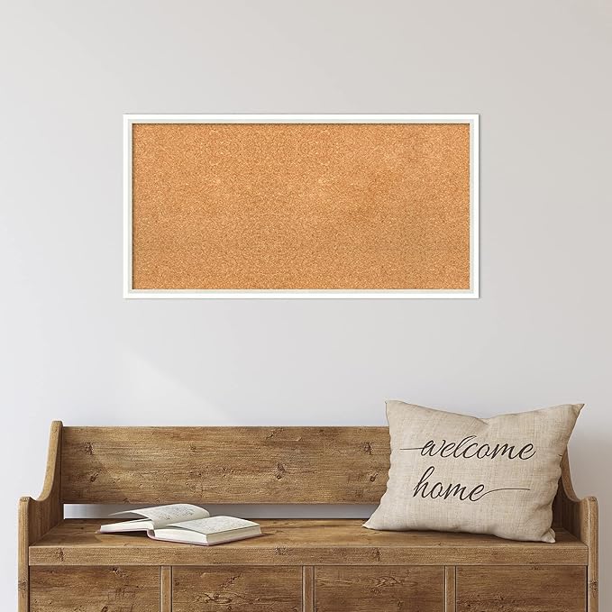 Amanti Art Natural Cork Board for Wall, 17x33 Vision Board with White Frame, Medium Corkboard Office Decor for Home Organization, Modern Corkboard Pinboard to Display Items for Home Organization in