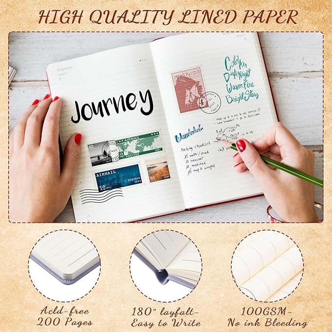 Estune Tree Small Notebooks Pen Leather Lined Pocket Subject Notebooks Hardcover Pocket Notepad Cute Ruled Leather Journals with Pen Holder for Men Women School Business, A6(Retro Color,30 Set)