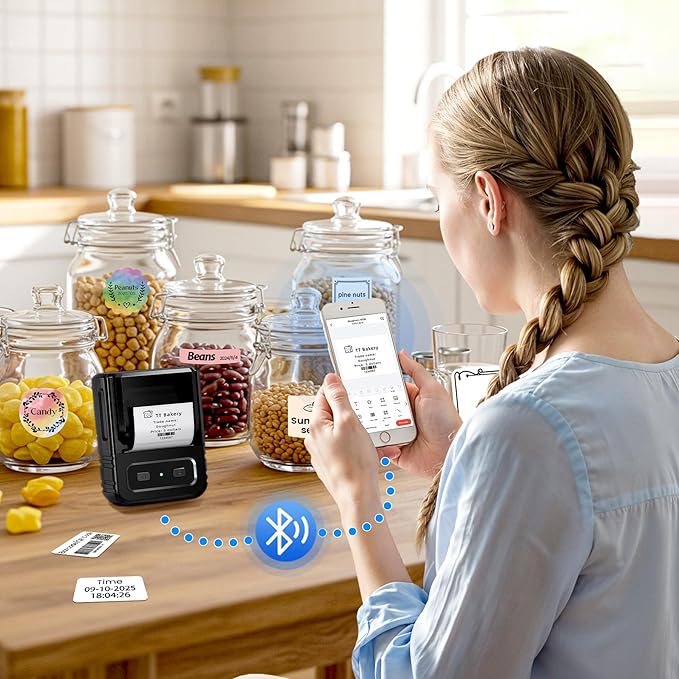 Label Maker, M102 Label Printer Bluetooth Label Machine with Tapes 1000+ Icons 300+Templates for Small Business, Office, Home, Kid School Items, Black