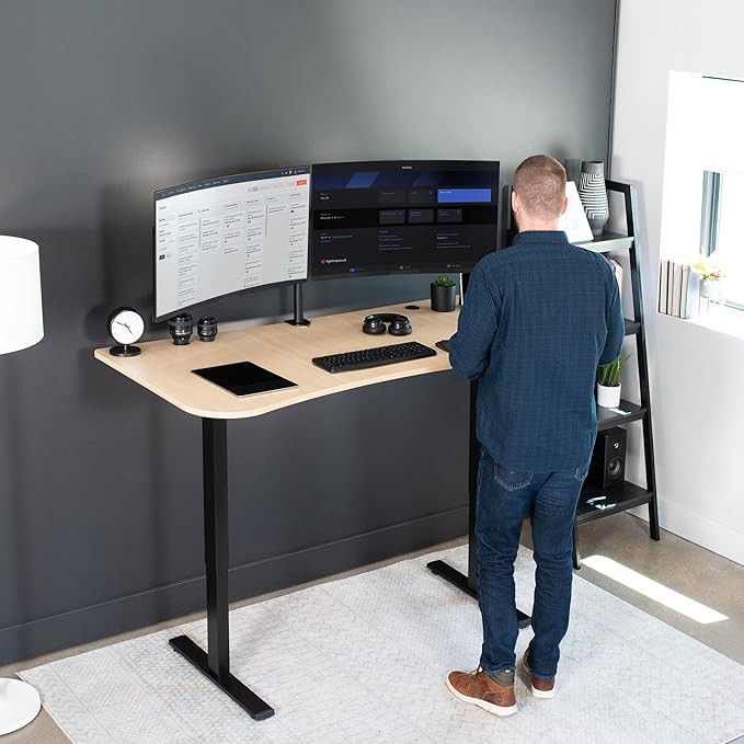 VIVO Electric 63 x 32 in Standing Desk, Memory Height Adjustment, 1B Series, Light Wood Top Black Frame, DESK-KIT-1B1C