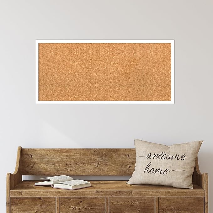 Amanti Art Natural Cork Board for Wall, 17x37 Vision Board with White Frame, Medium Corkboard Office Decor for Home Organization, Modern Corkboard Pinboard to Display Items for Home Organization in