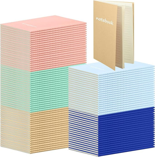 100 Pcs Kraft Notebook Journals 5.5 Inch x 8.3 Inch A5 Softcover Notebooks Bulk for Writing Sketch Office Notepad with 60 Pages 30 Sheets (Multicolor,Lined)(Bright Color,Notebook, Lined)