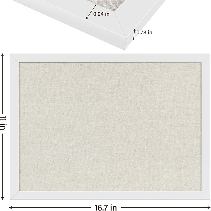 Cork Board Bulletin Board 16.7" x 11", 2-Pack Small Linen Corkboards with Frame for Walls, Cute Picture Display Pin Board Vision Board for Room School Office Bedroom 25 Pushpins Vintage White