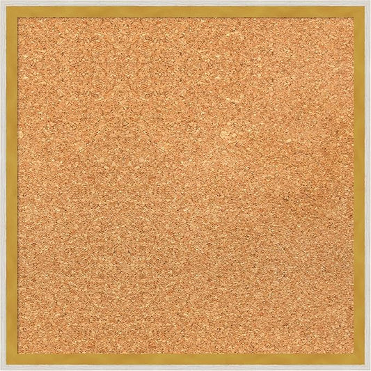 Amanti Art Natural Cork Board for Wall, 17x17 Vision Board with White Frame, Small Corkboard Office Decor for Home Organization, Modern Corkboard Pinboard to Display Items for Home Organization in