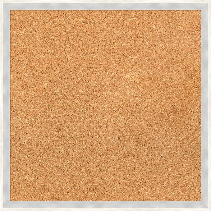 Amanti Art Natural Cork Board for Wall, 17x17 Vision Board with White Frame, Small Corkboard Office Decor for Home Organization, Modern Corkboard Pinboard to Display Items for Home Organization in