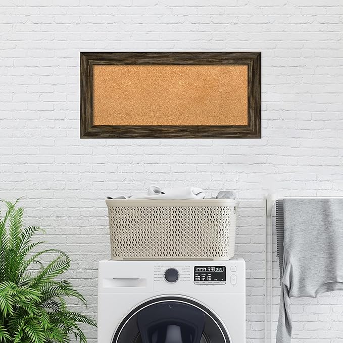 Amanti Art Natural Cork Board for Wall, 17x35 Vision Board with Brown Wood Frame, Medium Corkboard Office Decor for Home Organization, Country Rustic Corkboard Pinboard to Display Items for Home